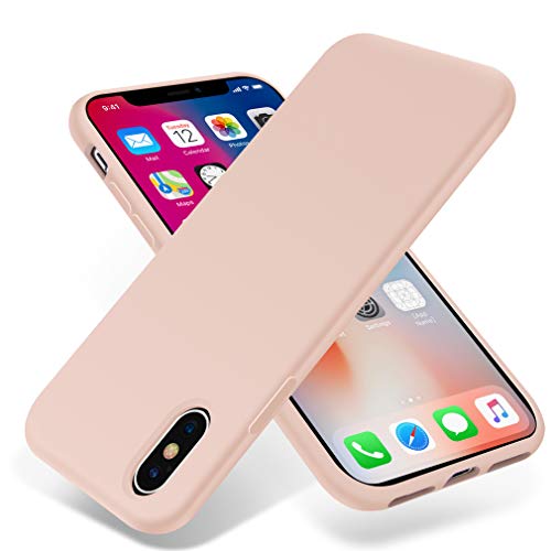 OTOFLY Funda para iPhone XS/iPhone X, ultra delgada, funda de gel de silicona líquida con protección completa antiarañazos, a prueba de golpes, compatible con iPhone X/XS, rosa