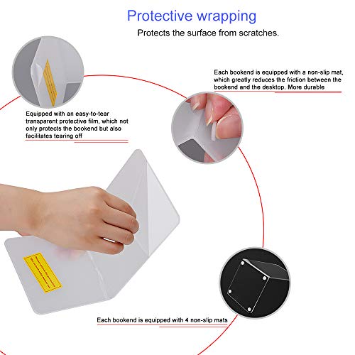 MerryNine Sujetalibros de plástico acrílico para decoración de estantería, dormitorio, biblioteca, oficina, suministros escolares, papelería regalo (acrílico, 2 pares)