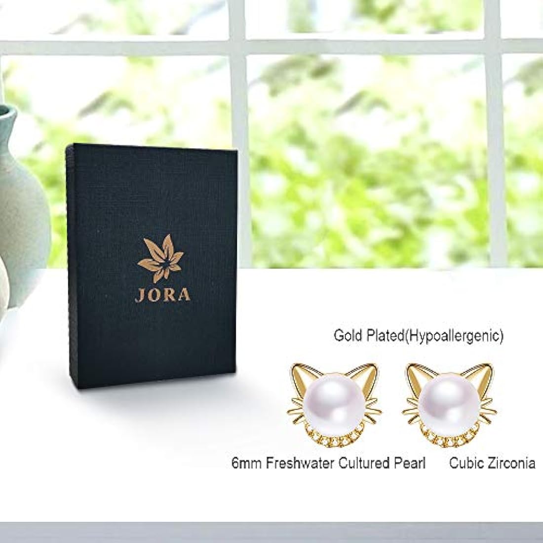 Pendientes de gato chapados en oro de plata de ley con perla