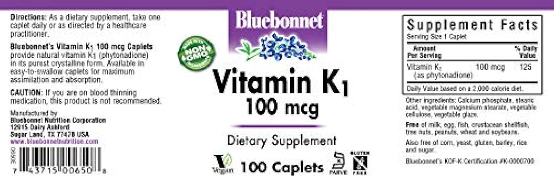 BlueBonnet Vitamina K1 cápsulas, 100 unidades