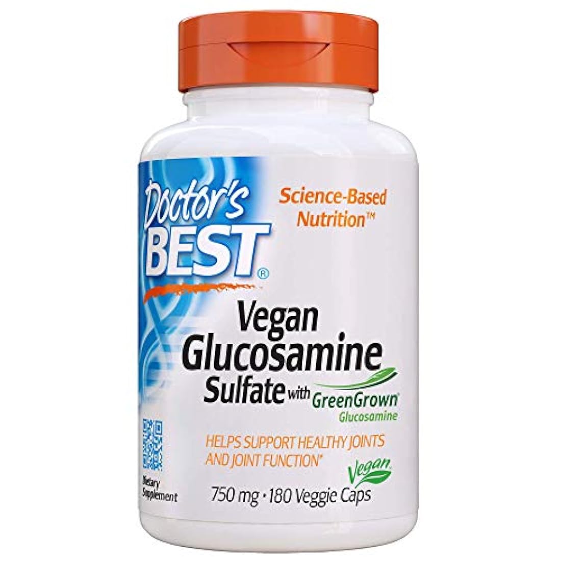 Sulfato vegano de glucosamina Doctor's Best Vegan, soporte para articulaciones, sin OMG, vegano, sin gluten, sin soja, 750 mg 180 cápsulas vegetarianas