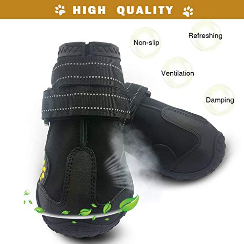 PK.ZTopia botas impermeables para perro, botas de lluvia para perros, zapatos para perro para exteriores, para perros medianos a grandes, con dos tiras de sujeción reflectantes y suela antideslizante resistente, color negro, 4 unidades