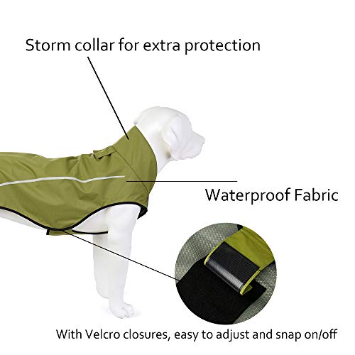 Mile High Life Chubasquero para perro, ropa ajustable a prueba de agua, chaqueta ligera con tira reflectante, cierre fácil de poner, amarillo lima, XXS