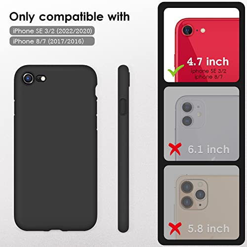 DTTOCASE - Funda para iPhone SE 2022/2020, iPhone 8, iPhone 7, funda de silicona líquida para iPhone SE 8 7 de 4.7 pulgadas, funda protectora colorida suave y sedosa para niñas y mujeres, color negro