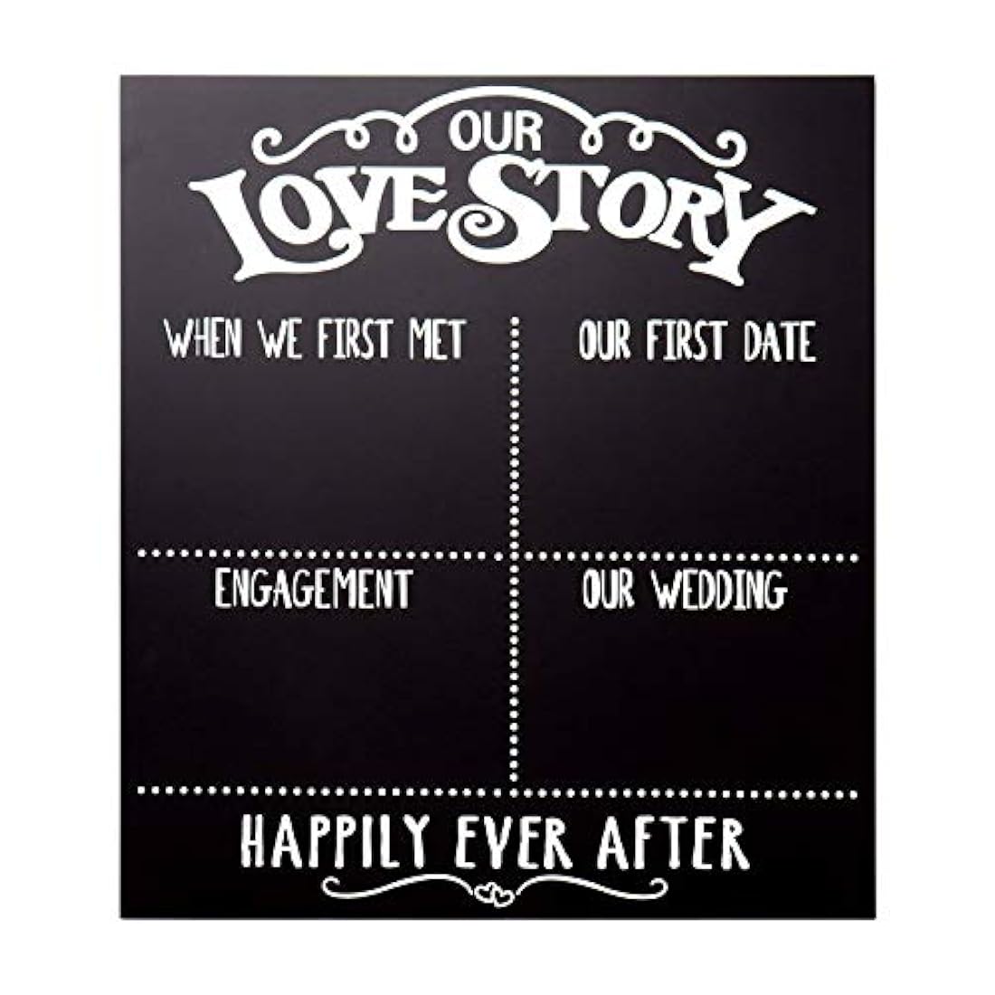Pizarra con texto en inglés «Our Love Story»