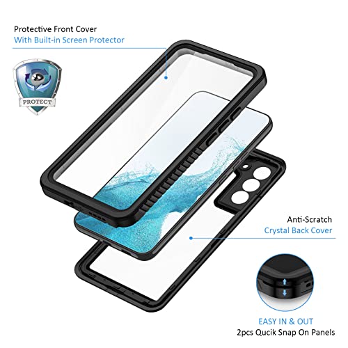 Lanhiem Funda para Samsung Galaxy S22, IP68, impermeable, a prueba de polvo, a prueba de golpes, con protector de pantalla integrado, resistente cubierta protectora de cuerpo completo para Galaxy S22 5G de 6.1 pulgadas, negro/transparente