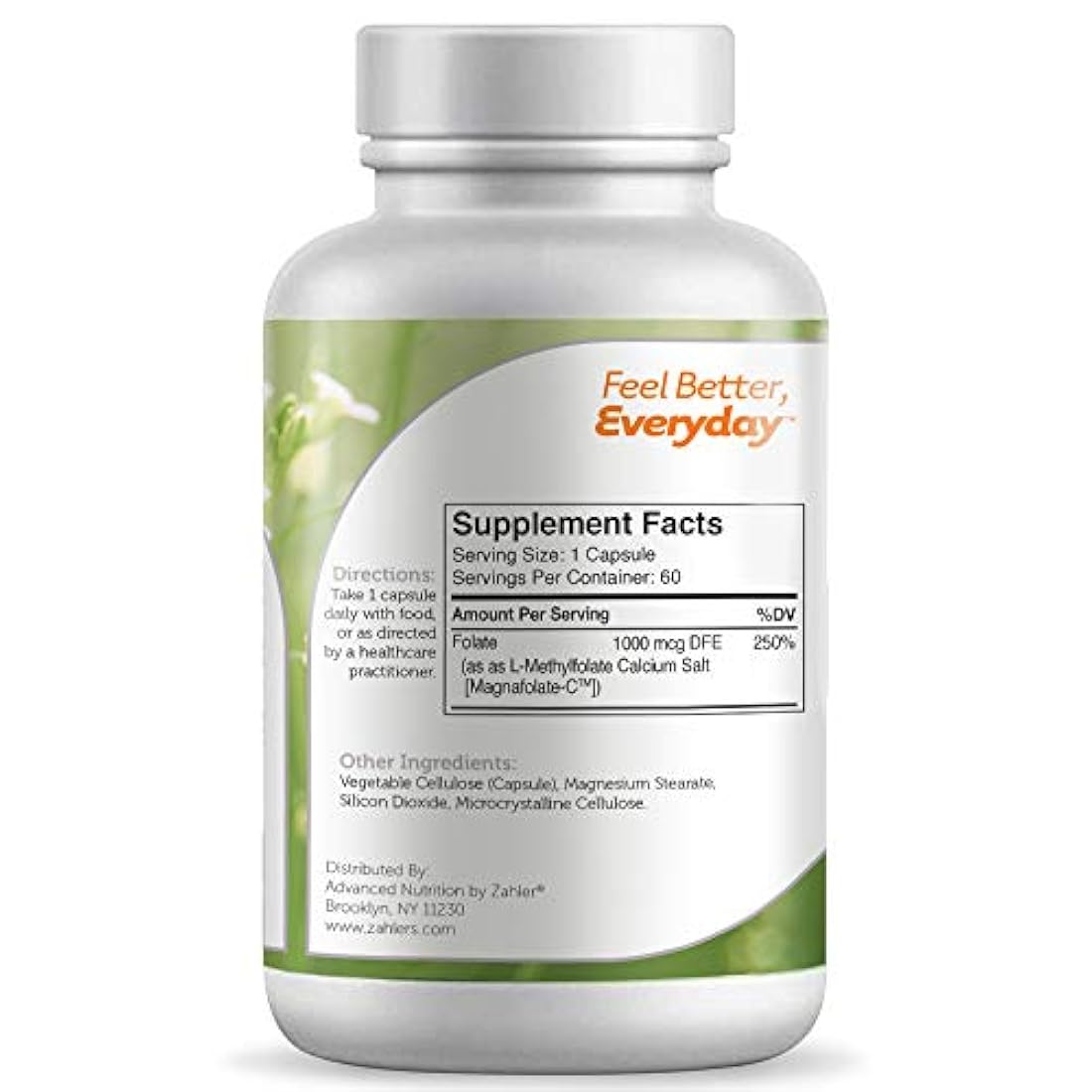 Zahler Methyl Folate (ácido quatrefolico), 1000MCG, apoya un desarrollo fetal saludable, certificado Kosher, 60 cápsulas
