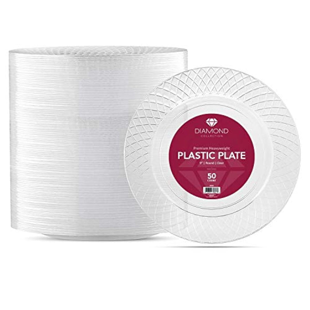 54 platos de plástico transparente de cristal de 9.0 in