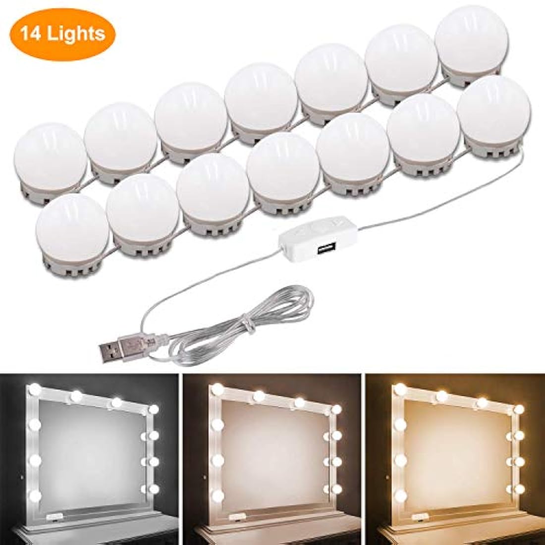 luces de espejo de tocador de color ajustable y brillo