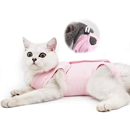 TRAJE de recuoercaion profesional para gatos para heridas abdominales y enfermedades de la piel, alternativa de cuello electrónico para gatos y perros, después de la cirugía, antilamer y recomendado por veterinarios (rosa, L