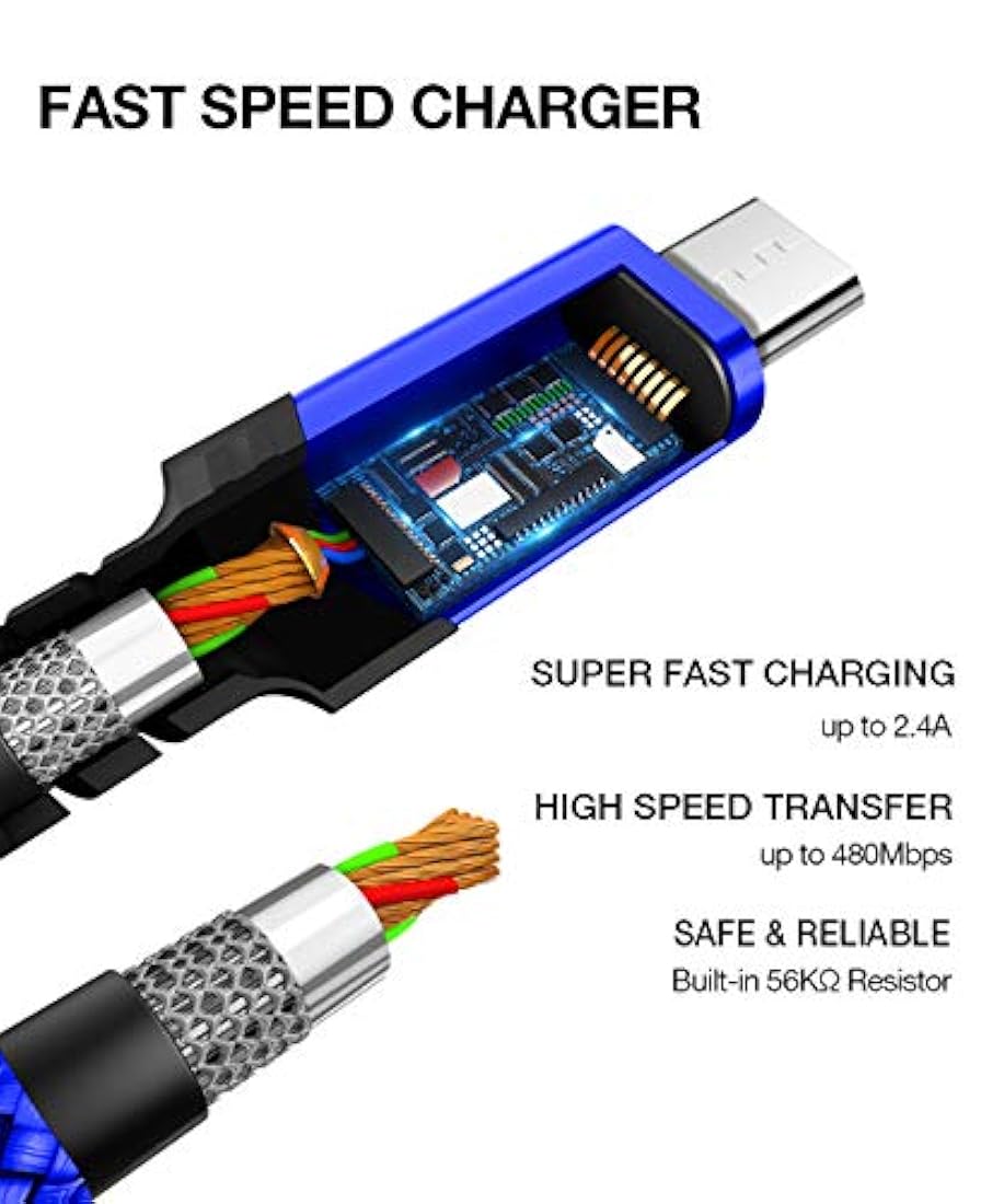 JSAUX - Cable micro USB para Android, 2 unidades de 6.6 pies