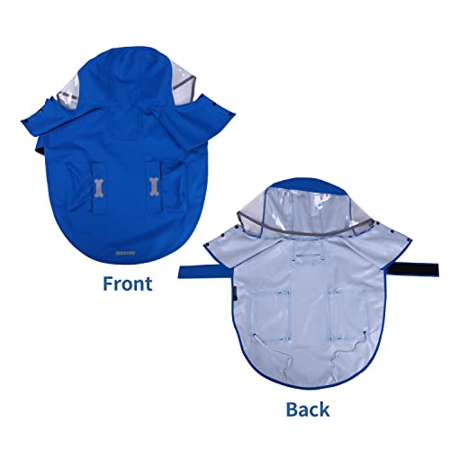 Impermeable impermeable para perros, ajustable, reflectante ligero para lluvia para mascotas con capucha poncho (azul, pequeño)