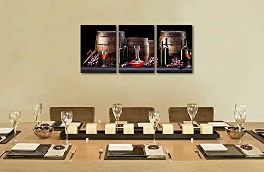 Pyradecor 3 Paneles Botella de Vino Rojo y Barril