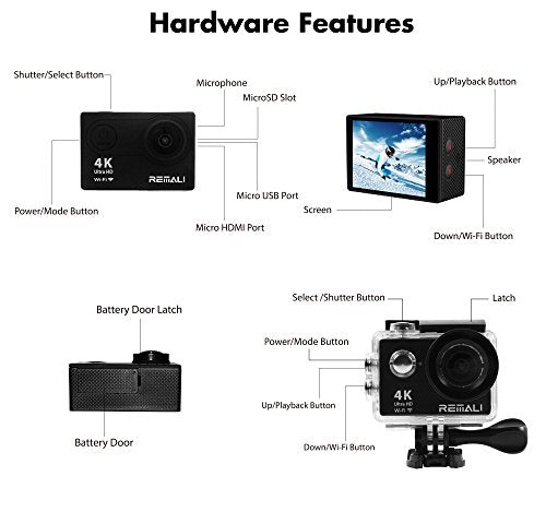 Cámara de acción deportiva REMALI 4K Ultra HD, 1080P