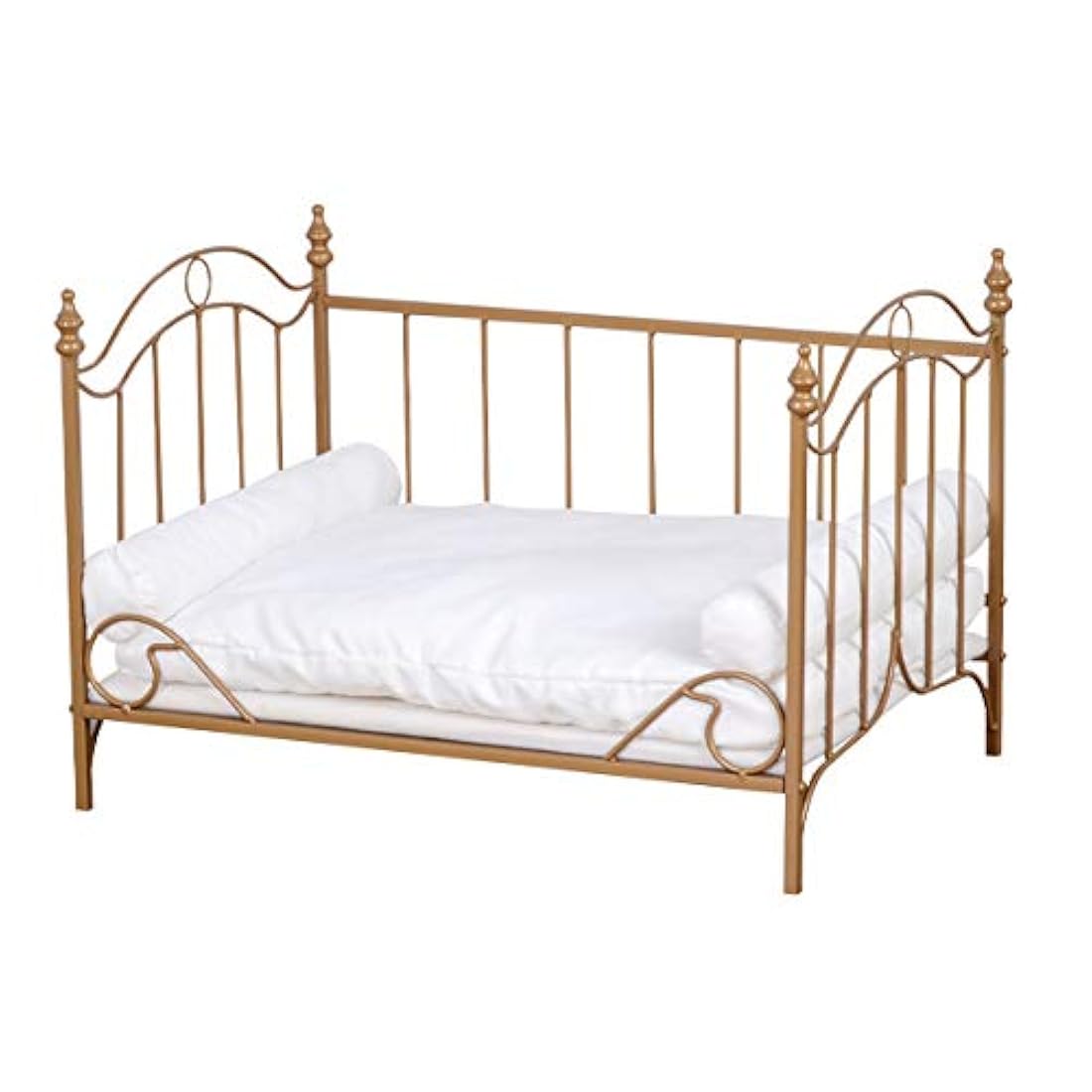 Cama para perro marco de metal cojín de terciopelo blanco