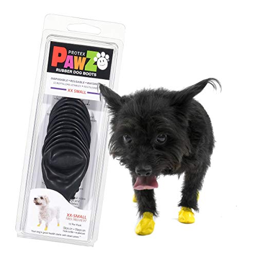 PawZ Dog Boots | Rubber Dog Booties | Waterproof Snow Boots for Dogs | Paw Protection for Dogs | 12 Dog Shoes per Pack (Black)