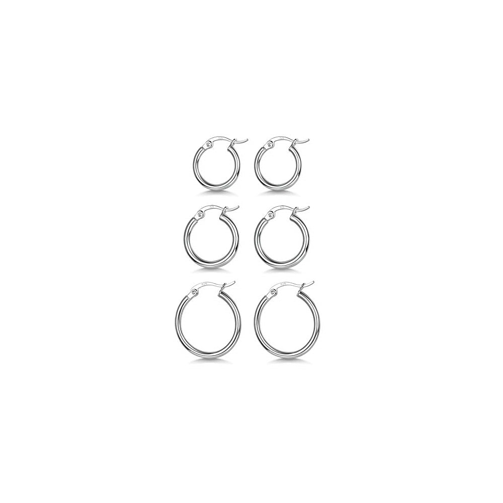Aretes de aro chapados en oro blanco para mujeres 3 pares