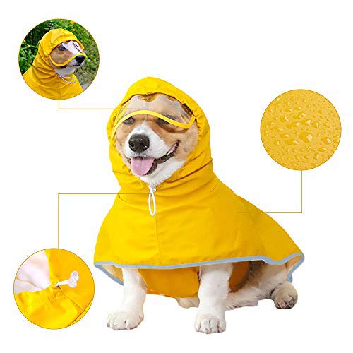 Luccalily - Chubasquero con capucha para perro pequeño, perro mediano, impermeable, con tira reflectante, correa ajustable para el vientre, poncho ligero con bolsa de almacenamiento
