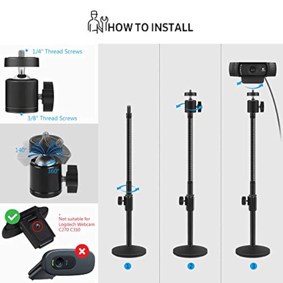 InnoGear - Soporte de escritorio para cámara web ajustable