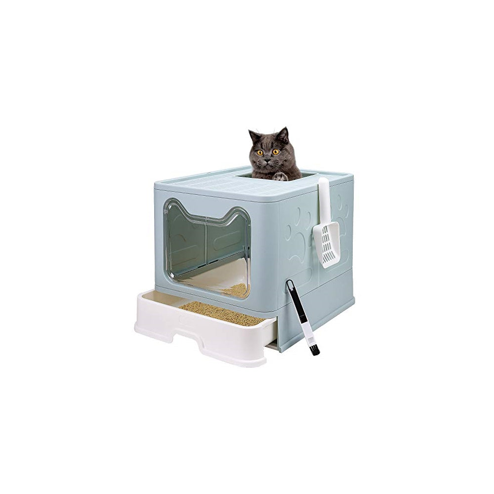 Caja de arena plegable para gatos con tapa, orinal cerrado