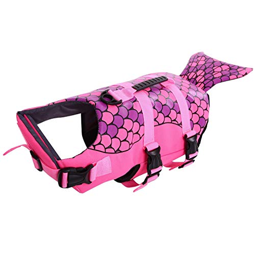 Queenmore - Chaleco salvavidas para perros pequeños, medianos, grandes, estilo pescado, chaleco flotante con mango de goma suave ajustable, XS, Rosado pez