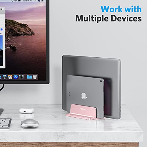 OMOTON - Soporte vertical para portátil, soporte de escritorio doble con base ajustable (hasta 17.3 pulgadas), se adapta a todos los MacBook/Surface/Samsung/HP/Dell/Chrome Book (oro rosa)