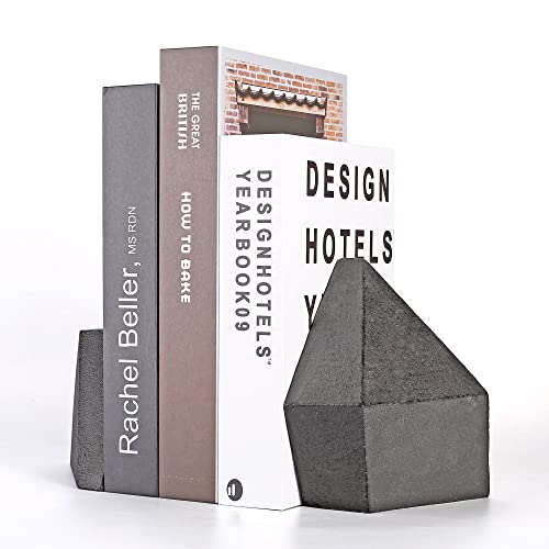 Ambipolar - Sujetalibros decorativos, hierro fundido resistente, decoración de estante artístico, tema abstracto geométrico (negro)