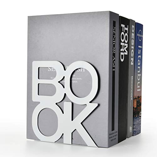 Extremos de libro – Soportes decorativos de metal para escritorio de estantería, libros, diseño único de apariencia, resistente (blanco)
