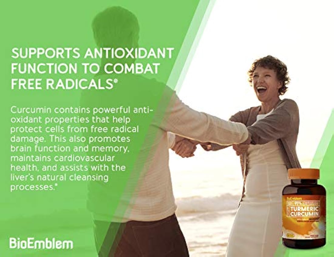 BioEmblem Cúrcuma Suplemento de Curcumina con BioPerina curcuminoides | Fabricado en California, sin OMG, suministro de 30 días