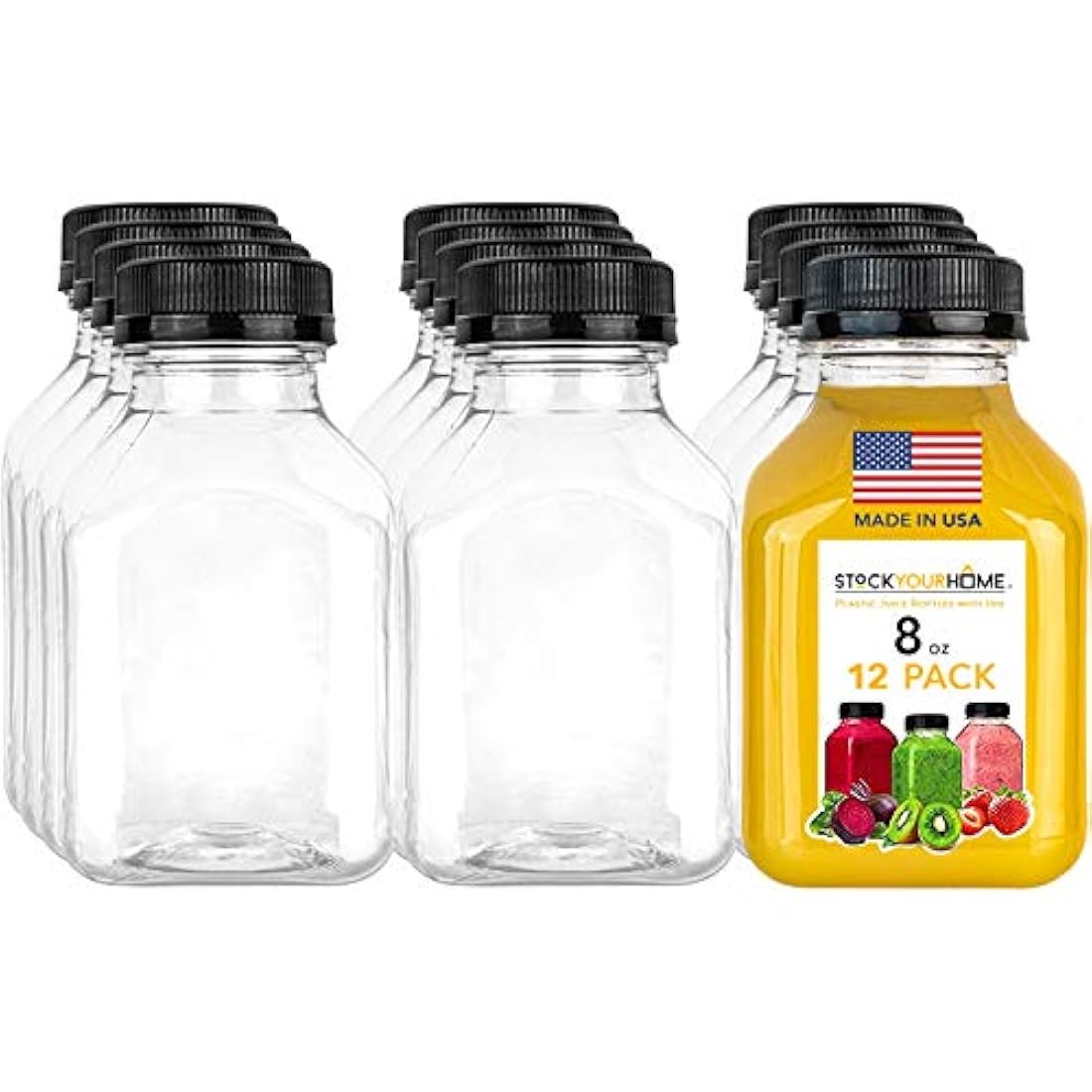 botellas de zumo de plástico de 8 onzas con tapas