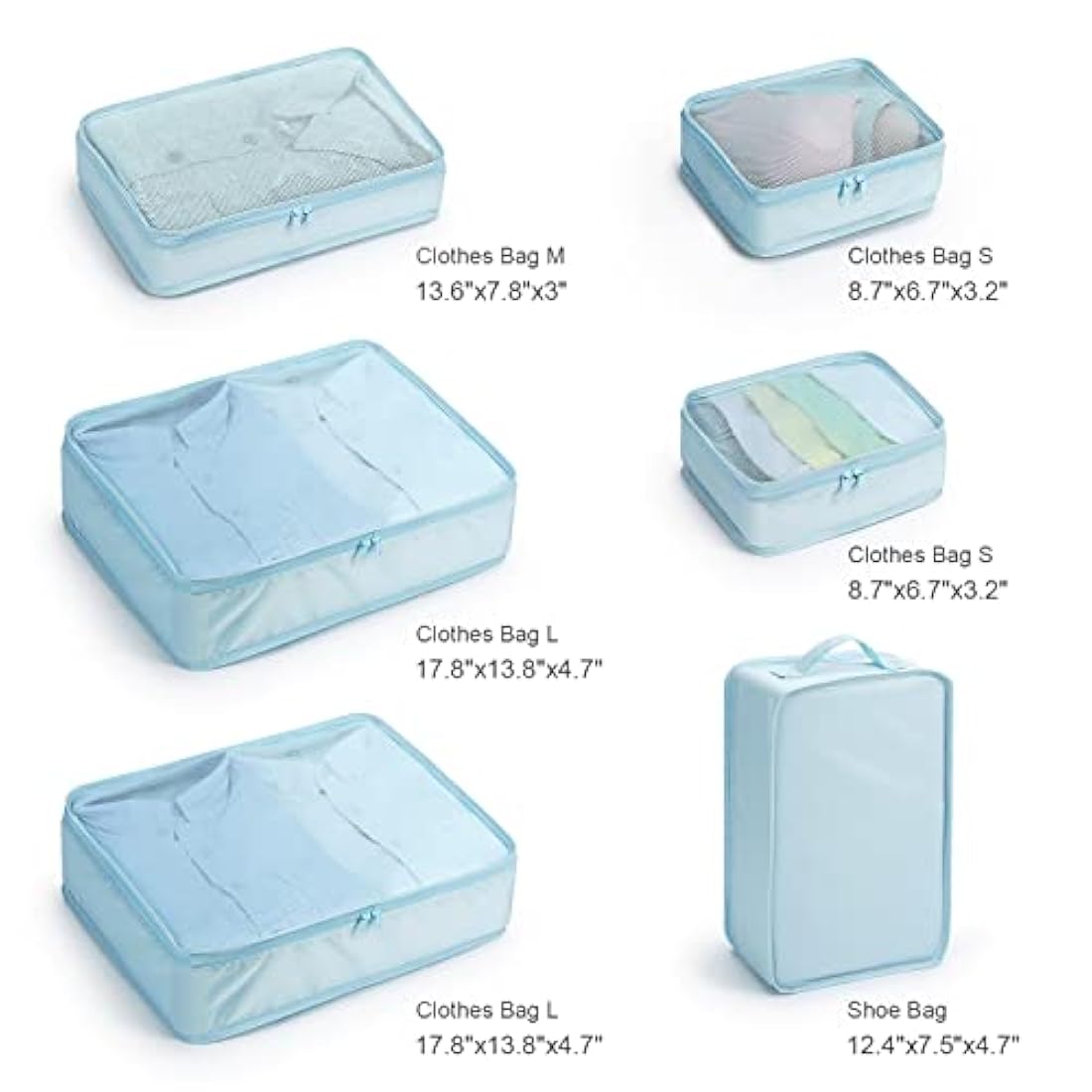 Organizadores de 6 cubos de embalaje de viaje con bolsa