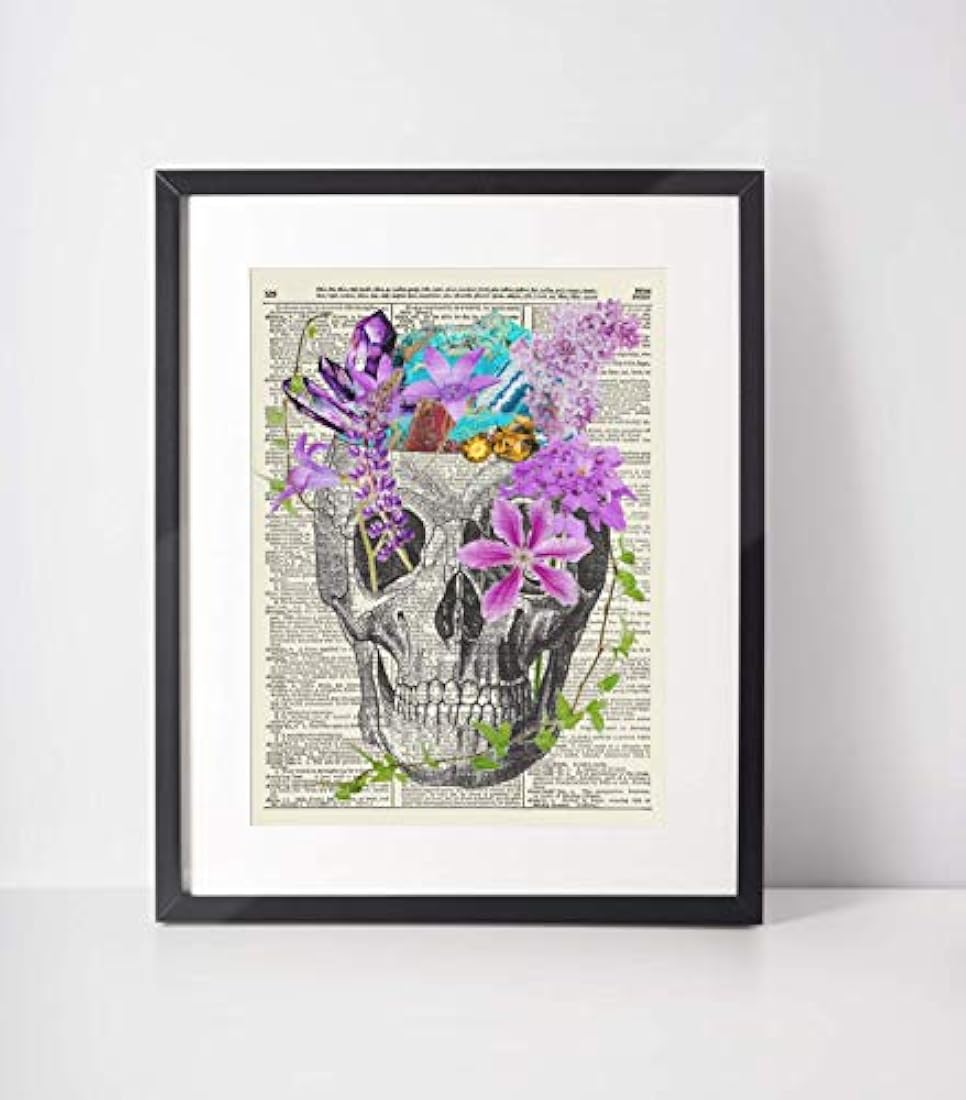Cuadro decorativo Calavera con flores y cristales