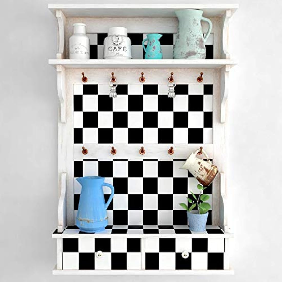 Papel autoadhesivo a cuadros en blanco/negro (12.0 x 12.0)