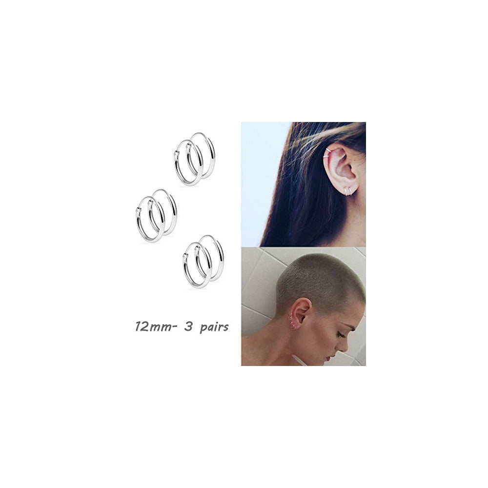Aretes de aro de plata para mujeres 3 pares de aretes