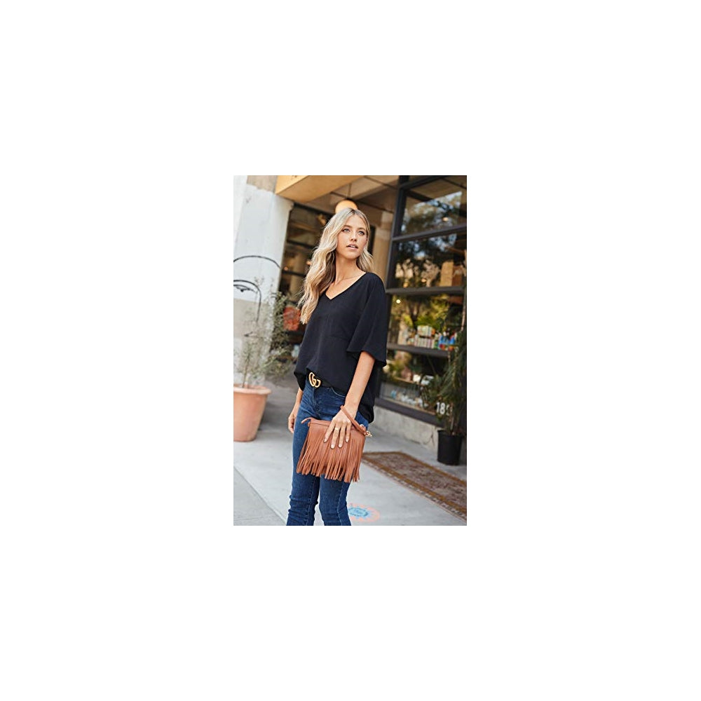 Bolsos Bandolera pequeña con flecos y correa de muñeca
