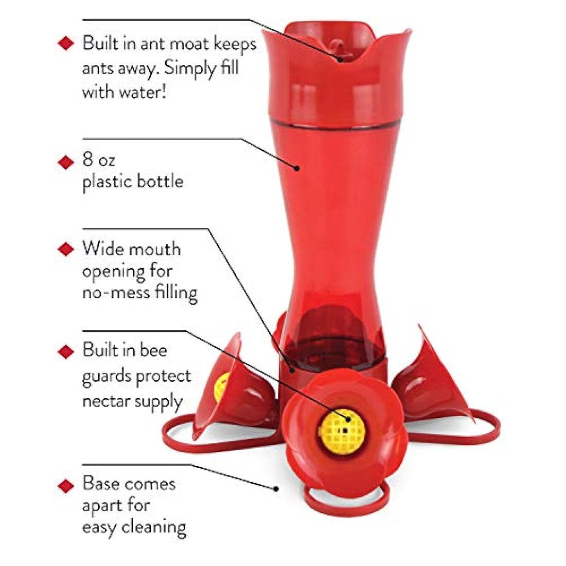 Comedero para colibrí plástico, 8.0 fl oz, color rojo