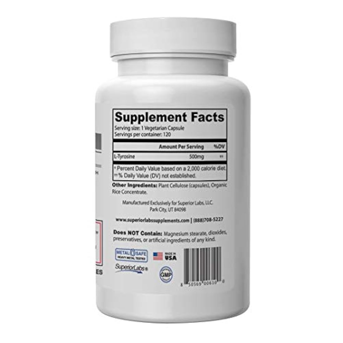 Superior Labs - Pure Natural L-Tyrosine NonGMO - 500 mg 120