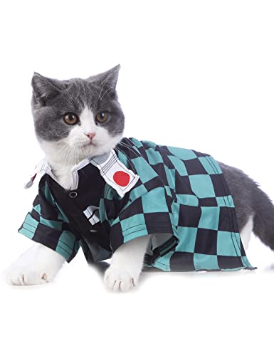 Impoosy Disfraz de gato divertido, ropa de gatito, ropa de cosplay, camisa de cachorro para perros pequeños (S, verde)