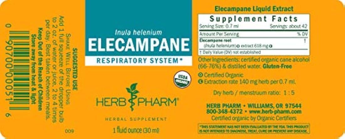 Hierbas apoyo Pharm Certificado Extracto de Inula Orgánica