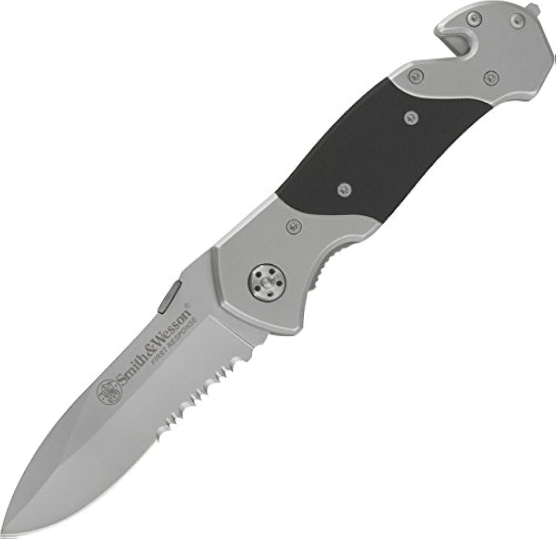 cuchillo plegable con traba, hoja parcialmente dentado