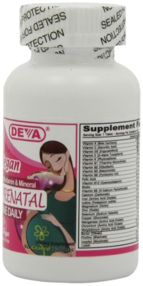 Deva Vegan Vitamins Multivitaminas prenatales, botella de 90 tabletas recubiertas