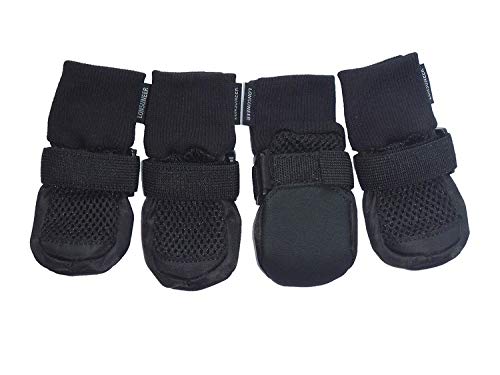 LONSUNEER Juego de 4 botas protectoras para perro, suela suave transpirable y antideslizante, color negro en 5 tamaños