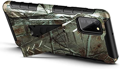 NZND Funda para Samsung Galaxy A03S con protector de pantalla de vidrio templado (cobertura máxima), funda de clip para cinturón con soporte integrado, resistente a prueba de golpes (camuflaje)
