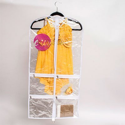 Bolsa de ropa para disfraz con bolsillos, ribete blanco