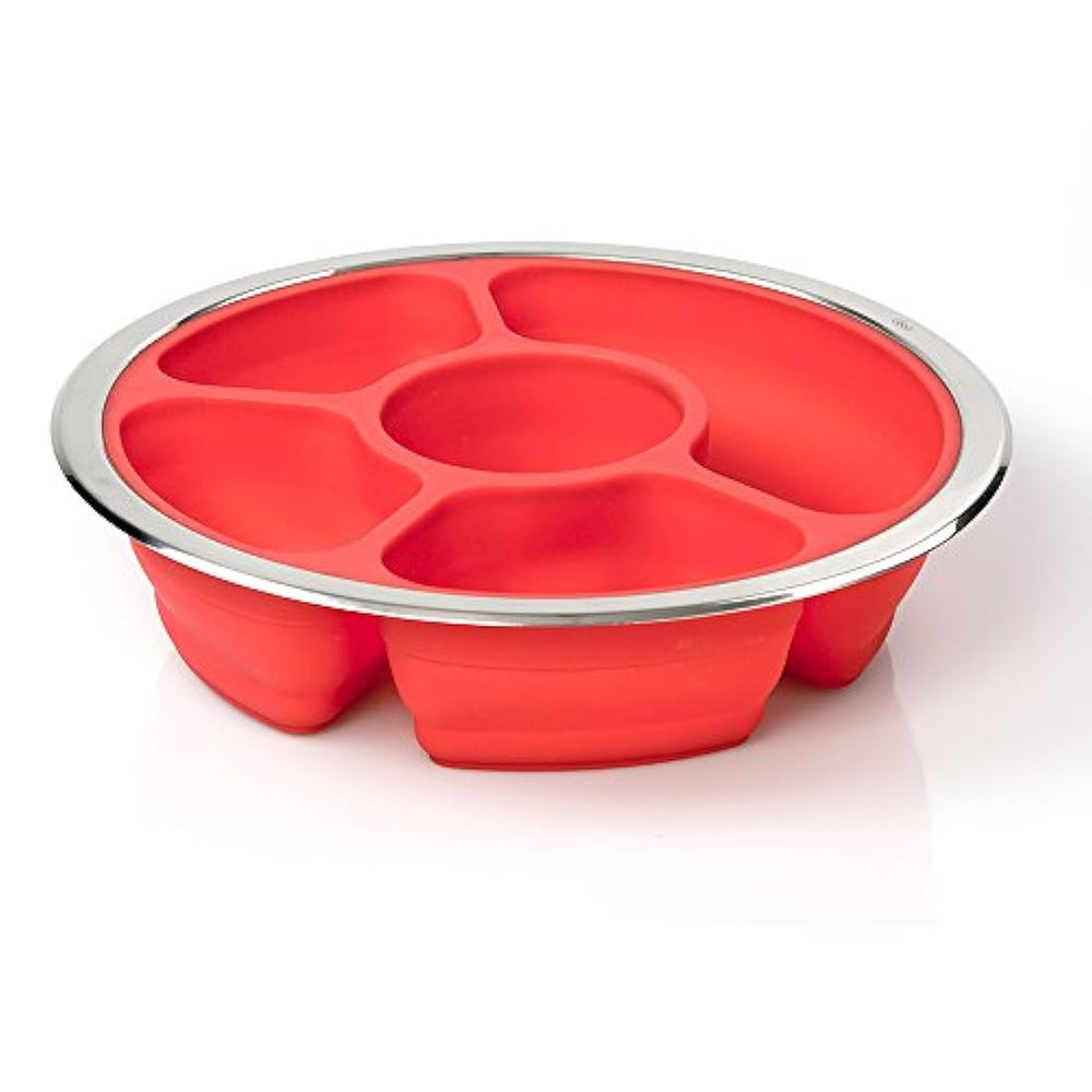 Plegable Plato de fiesta y servidor Bandeja para aperitivos con tapa y acero inoxidable rim- 100% última intervensión de BPA y silicona de calidad alimentaria