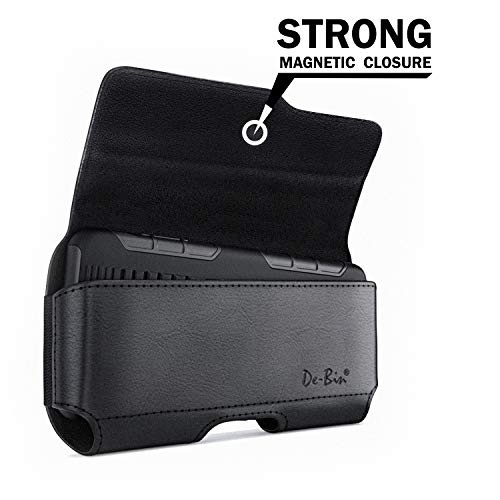 De-Bin Funda para iPhone 13 Pro, 13, 12 Pro, 12, 11, XR, de piel de alta calidad con clip para cinturón / cierre magnético para teléfono celular (compatible con teléfono con funda Otterbox), color negro