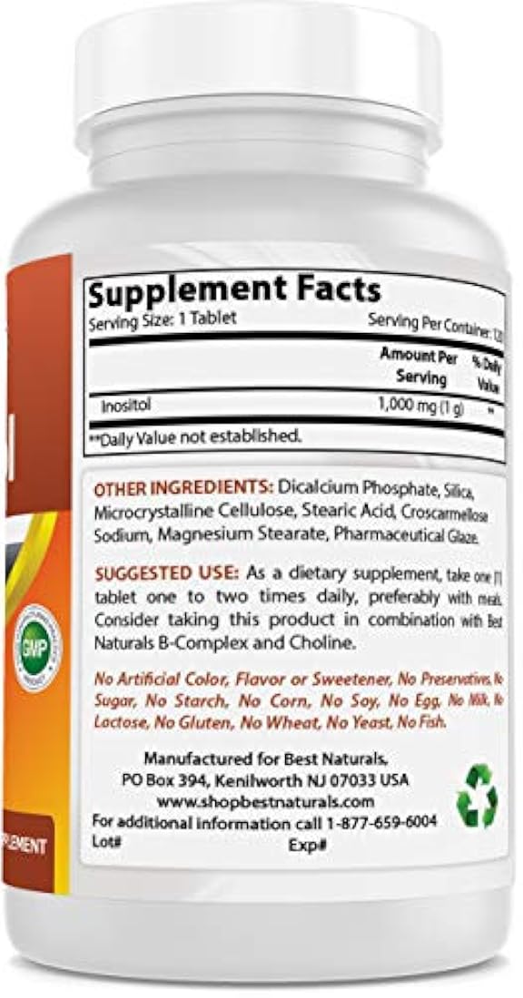 Best Naturals Inositol 1000 mg 120 tabletas llamados