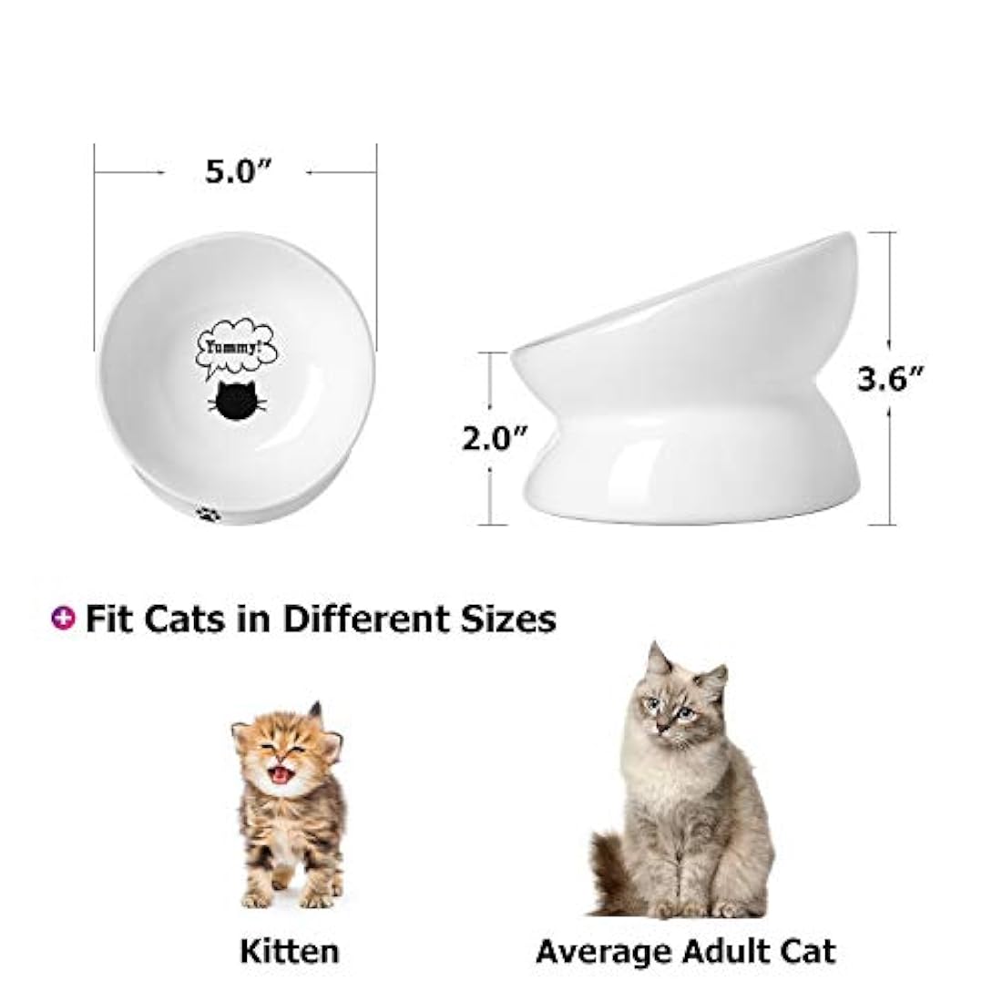 Y YHY tazón de comida para gatos, inclinado, con elevación, de cerámica, para comida de mascotas, gatos con cara chata, perros pequeños, protege la columna vertebral de las mascotas, apto para lavavajillas