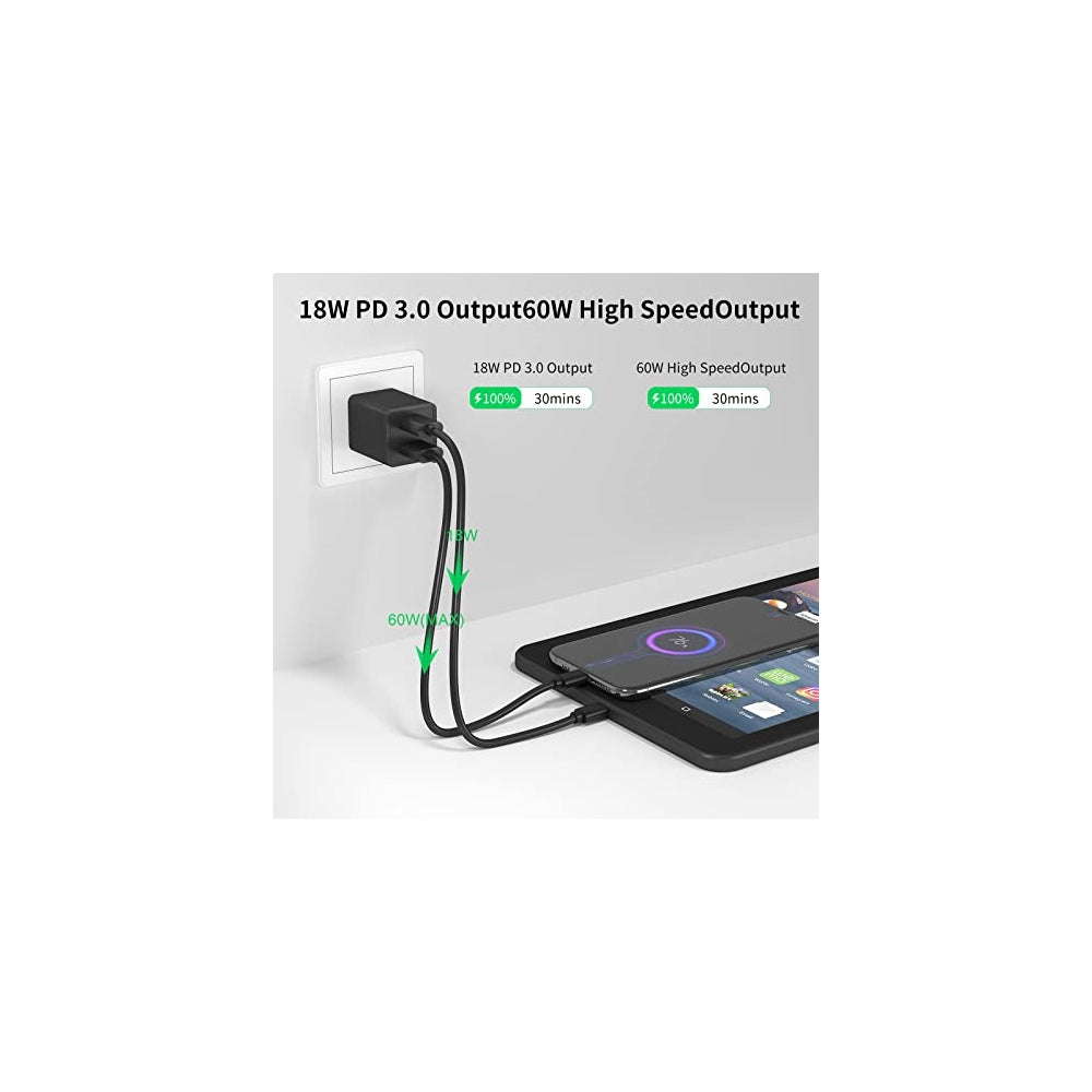 Cargador rápido de 2 A con cable micro USB y tipo C
