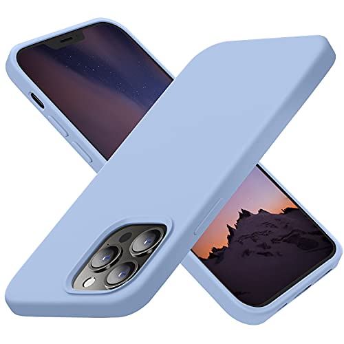 Cordking Funda diseñada para iPhone 13 Pro Max, funda protectora de silicona ultra delgada a prueba de golpes con forro de microfibra suave antiarañazos, 6.7 pulgadas, azul claro